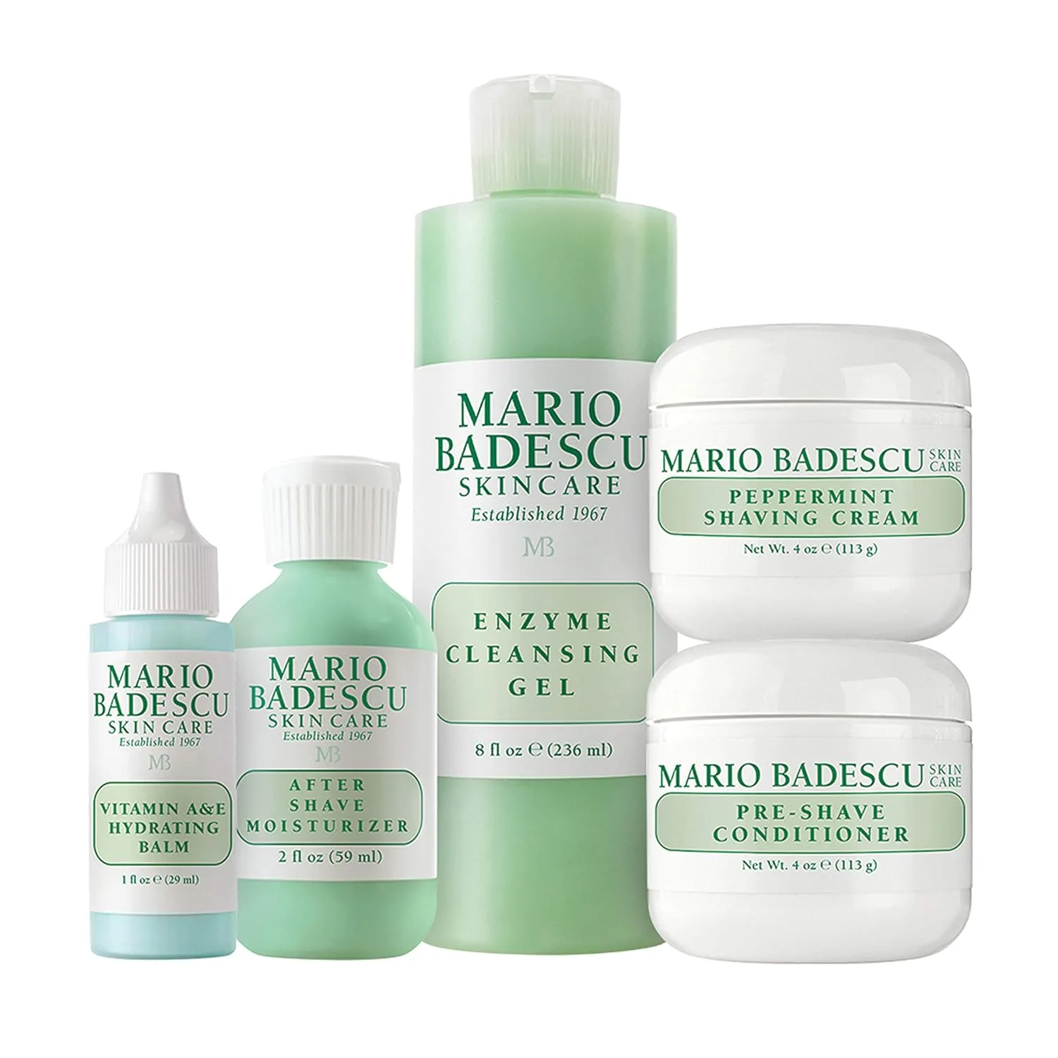 Mario Badescu The Executive Collection для мужчин, набор для ухода за кожей с предбритвенным кондиционером, кремом для бритья, увлажняющим бальзамом с витамином A, увлажняющим средством после бритья и энзимным очищающим гелем