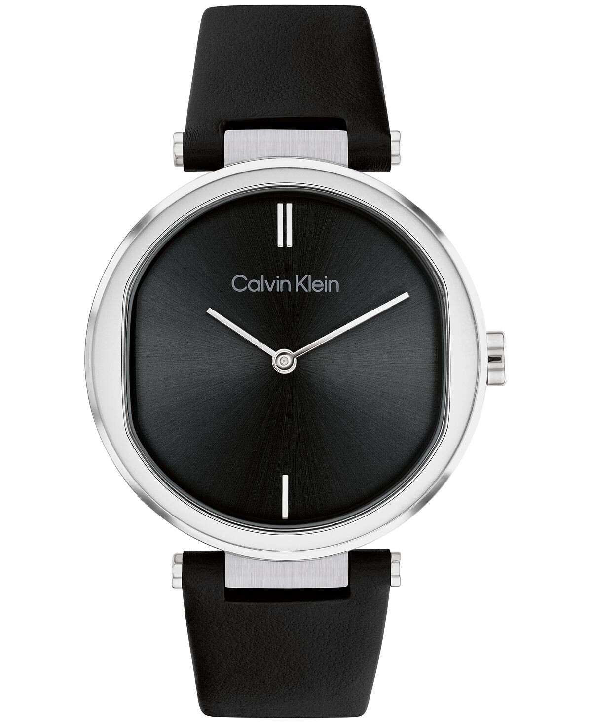 

Женские часы на две руки, черный кожаный ремешок, 36 мм Calvin Klein, черный