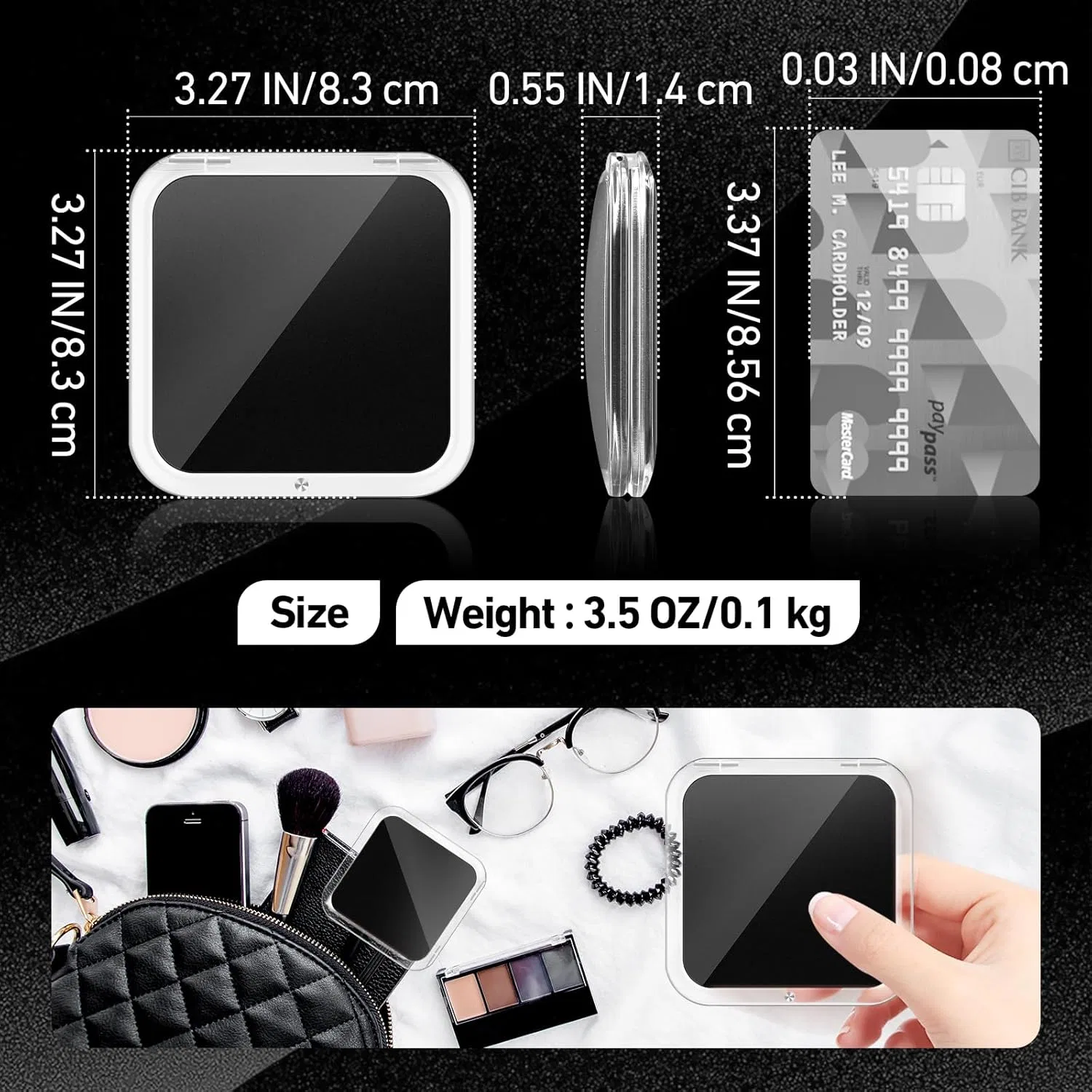 Косметическое зеркало с 30-кратным увеличением, 8x8 см Momokuba, Black — фото 2