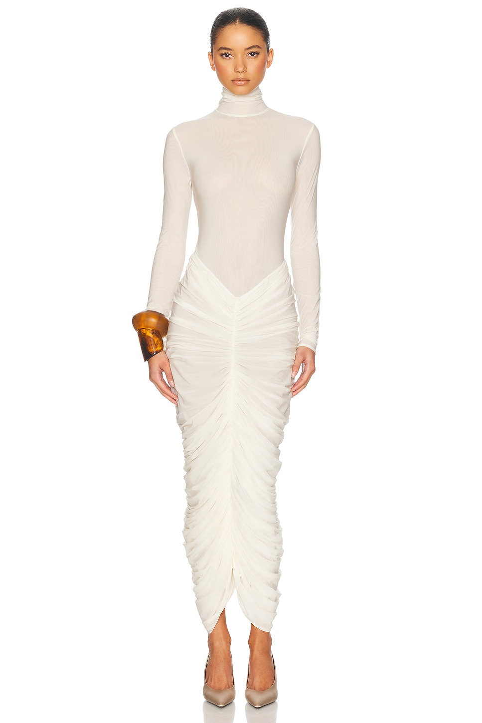 

Суперпрозрательное платье с драпировкой Helsa, Sheer Ivory