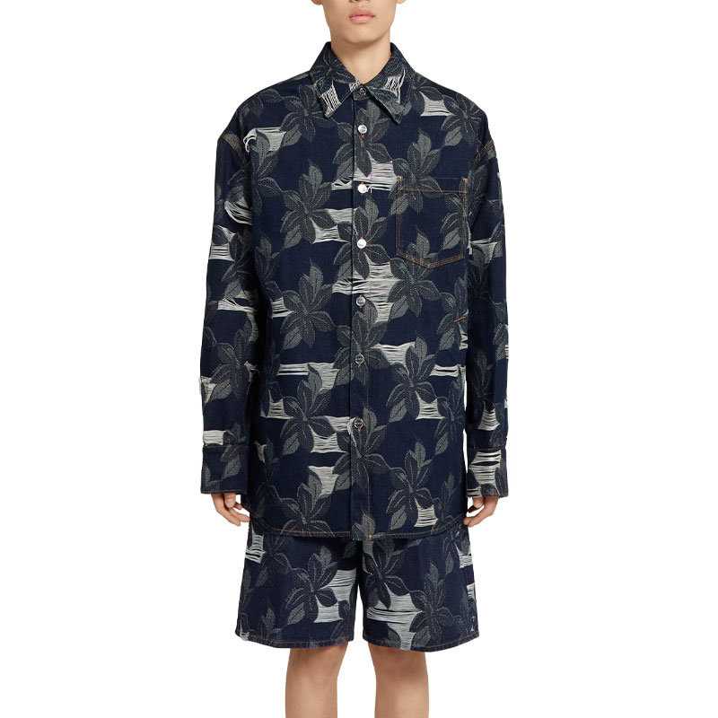 Рубашка Denim Floral Jacquard GUCCI, темно синий — фото 3