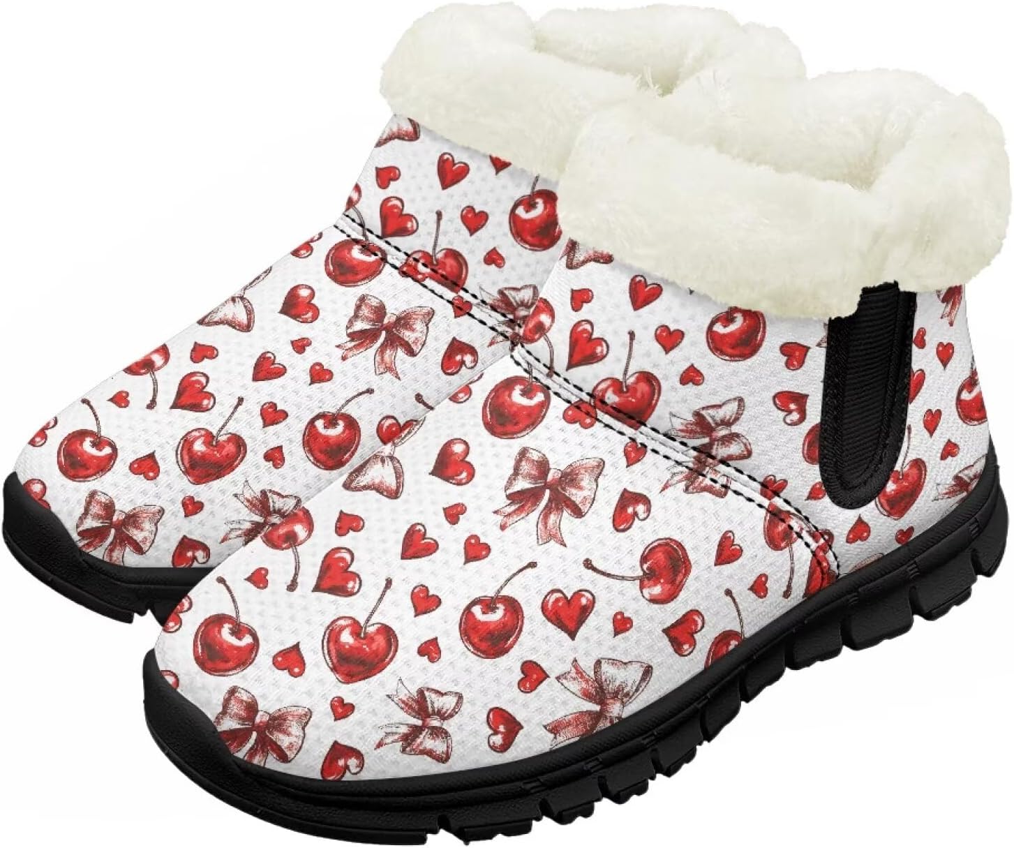 

Детские зимние ботинки Chririnla для мальчиков и девочек, утепленные и сверхлегкие с плюшевой подкладкой и противоскользящей подошвой, Heart Cherry Bow