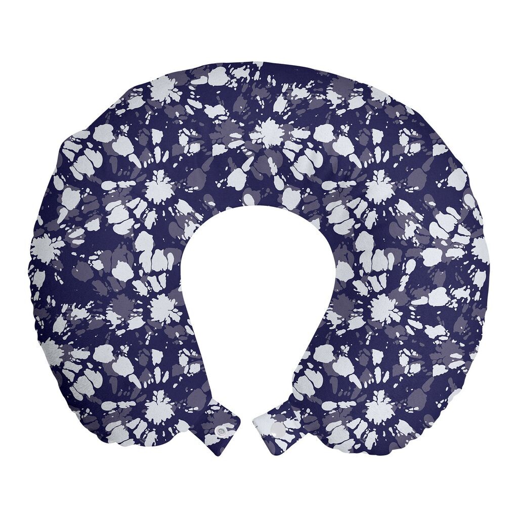 

ABAKUHAUS Абстрактная дорожная подушка для шеи, Tie-Dye Shibori Sunburst, пенопластовый дорожный предмет для самолета и автомобиля, 30x30 см, индиго и белый