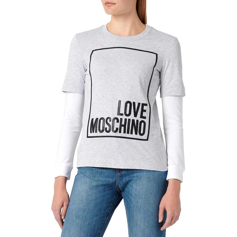 

Элегантная серая хлопковая футболка с длинными рукавами и логотипом LOVE MOSCHINO