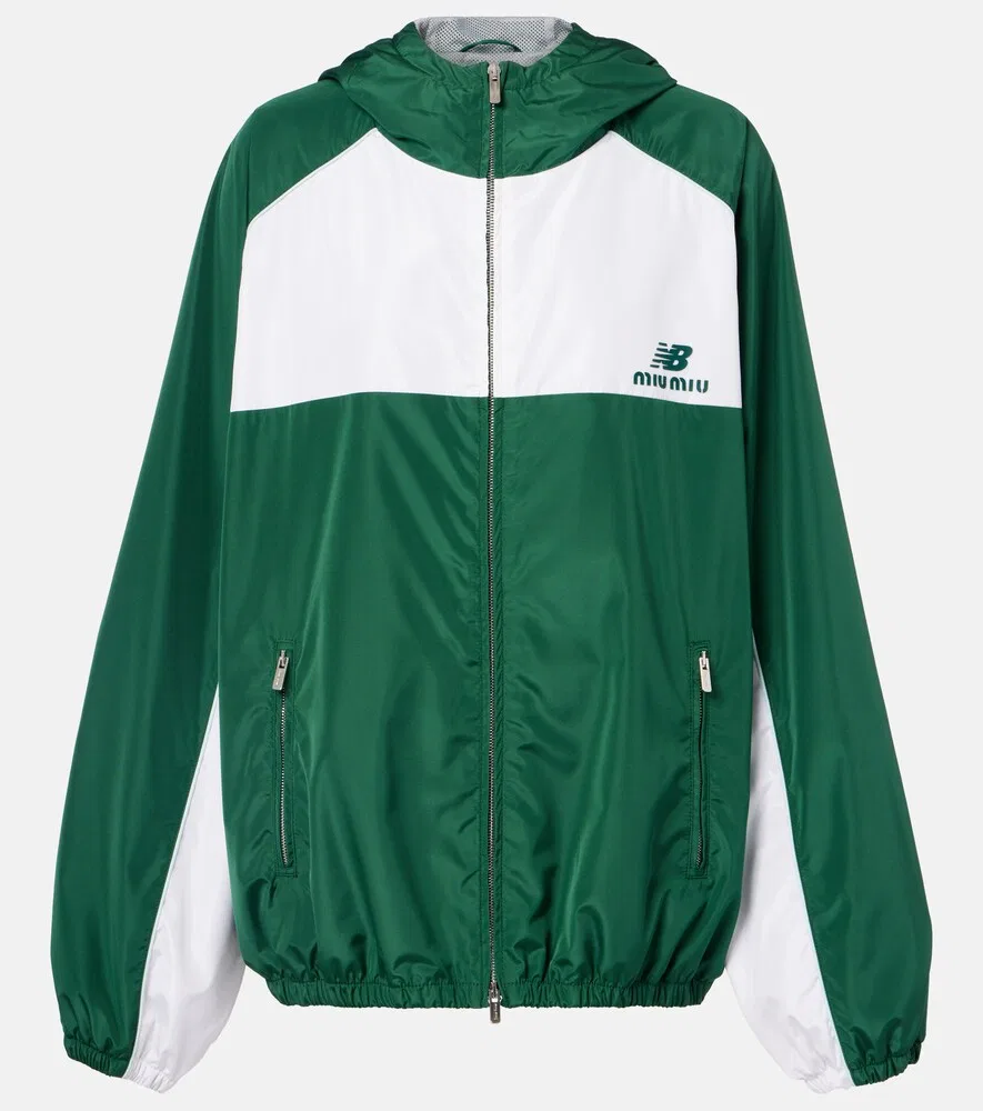 Куртка из поплина с цветовыми блоками от New Balance Miu Miu, зеленый