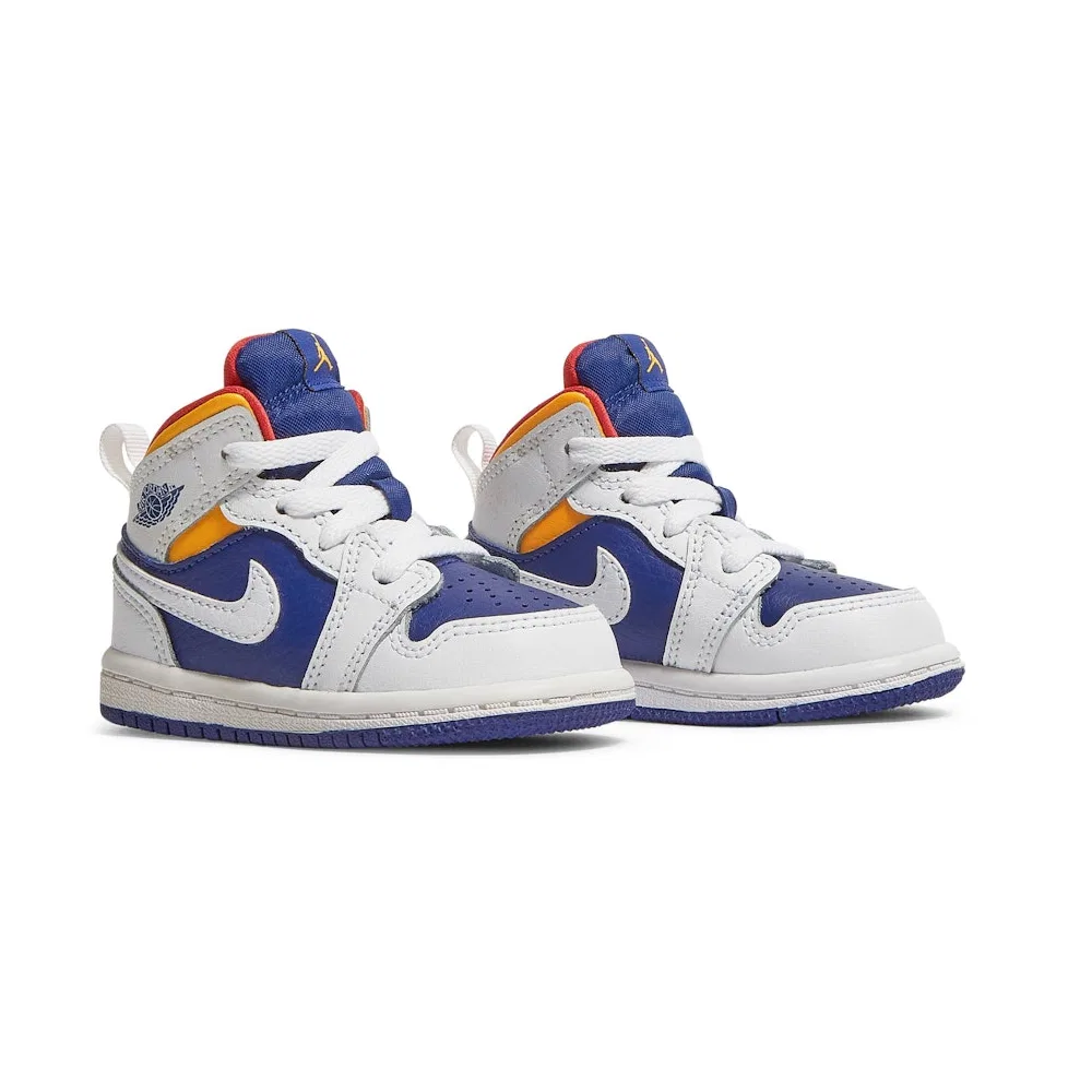 Кроссовки кожаные Air Jordan 1 Mid Toddler Jordan бело-синие — фото 4