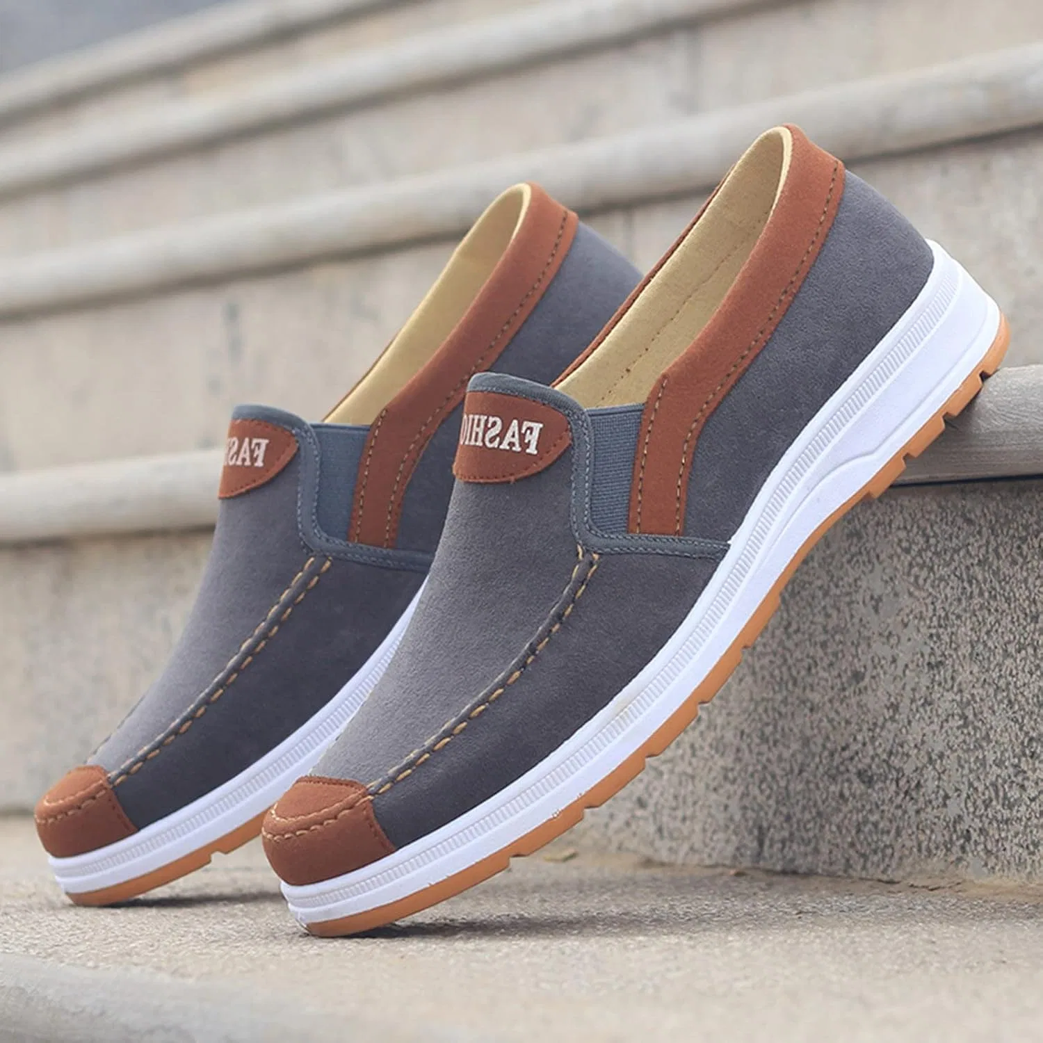 Туфли Crazy Fast Fashion All Season Casual Shoes Men Flat Bottom Non-Slip Fabric Comfortable Elastic Men Shoes Casual Dress Generisch, Gray — фото 2
