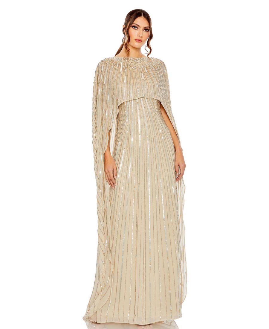 

Женское платье-накидка с вышивкой бисером в виде колонны Mac Duggal, Champagne