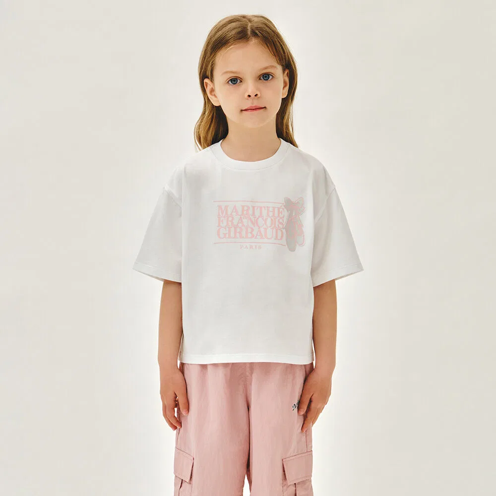Детская укороченная футболка с классическим логотипом Marithé Kids, белая
