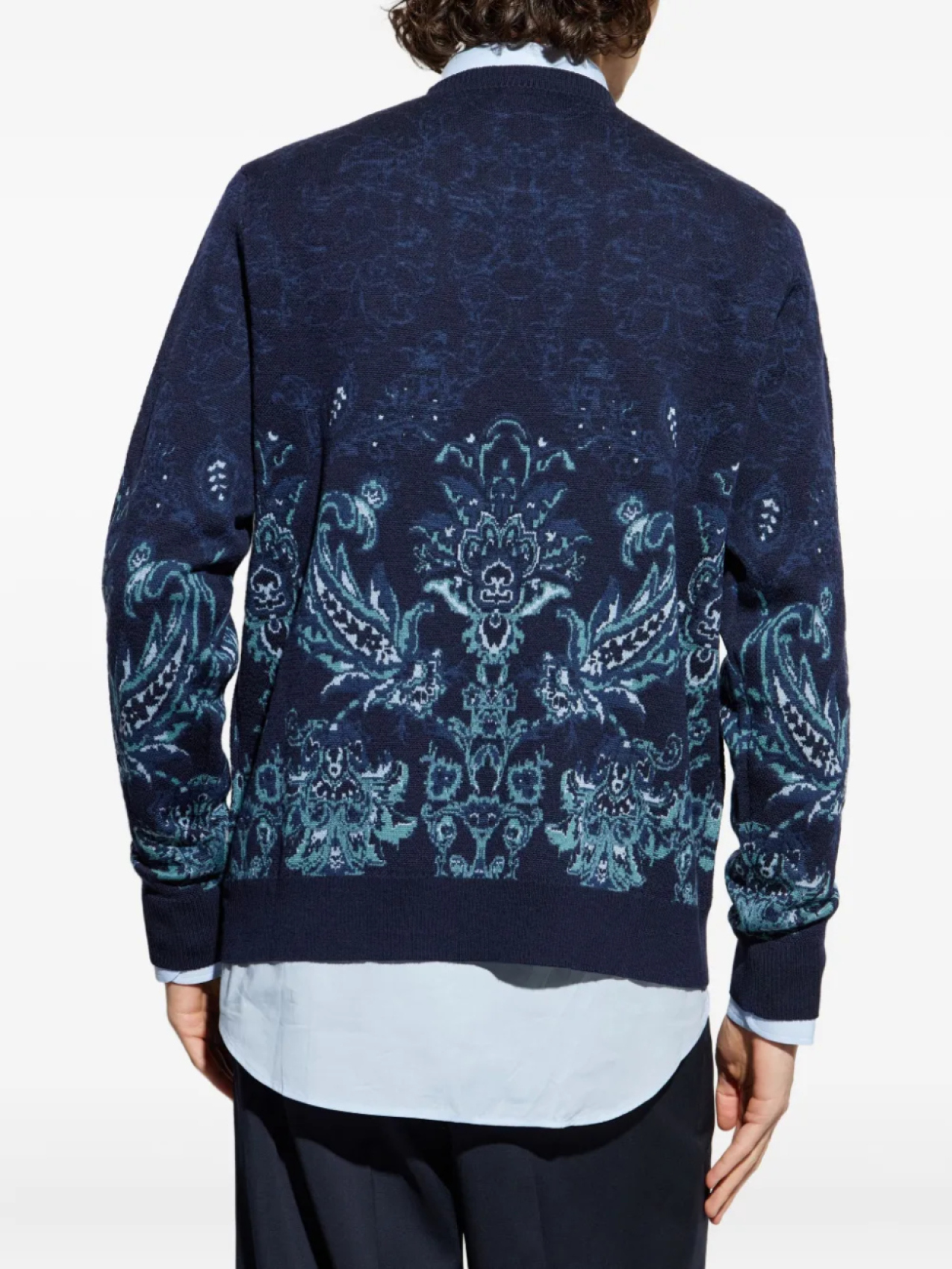 Жаккардовый свитер ETRO с цветочным узором, синий — фото 4