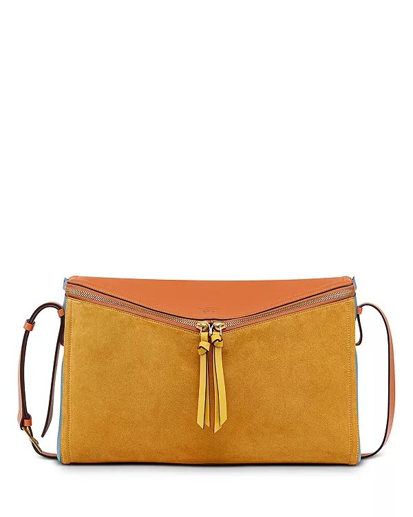 

Большая кожаная сумка через плечо с 3D-эффектом и стразами. Mcm, бежевый