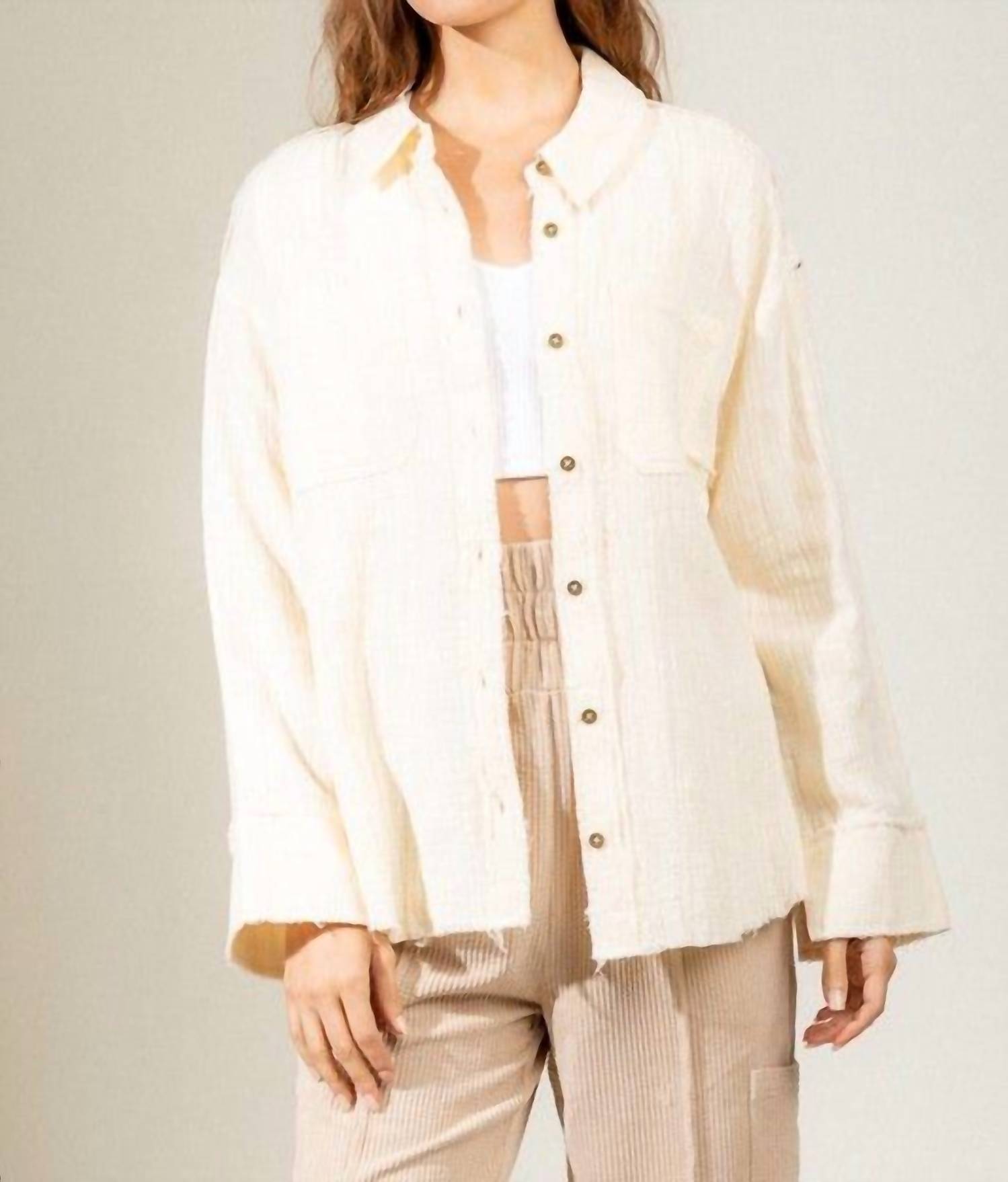 

Рубашка-топ Shacket Gauze с застежкой на пуговицы, кремового цвета VERY J