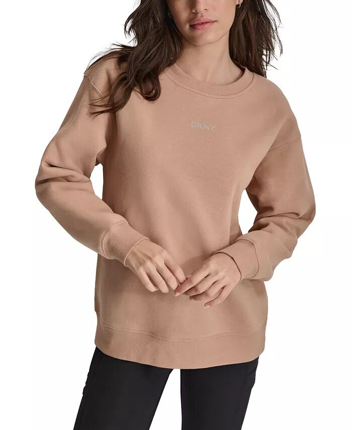 

Женский свитшот с короткими плечами и мини-заклепками с логотипом DKNY, бежевый