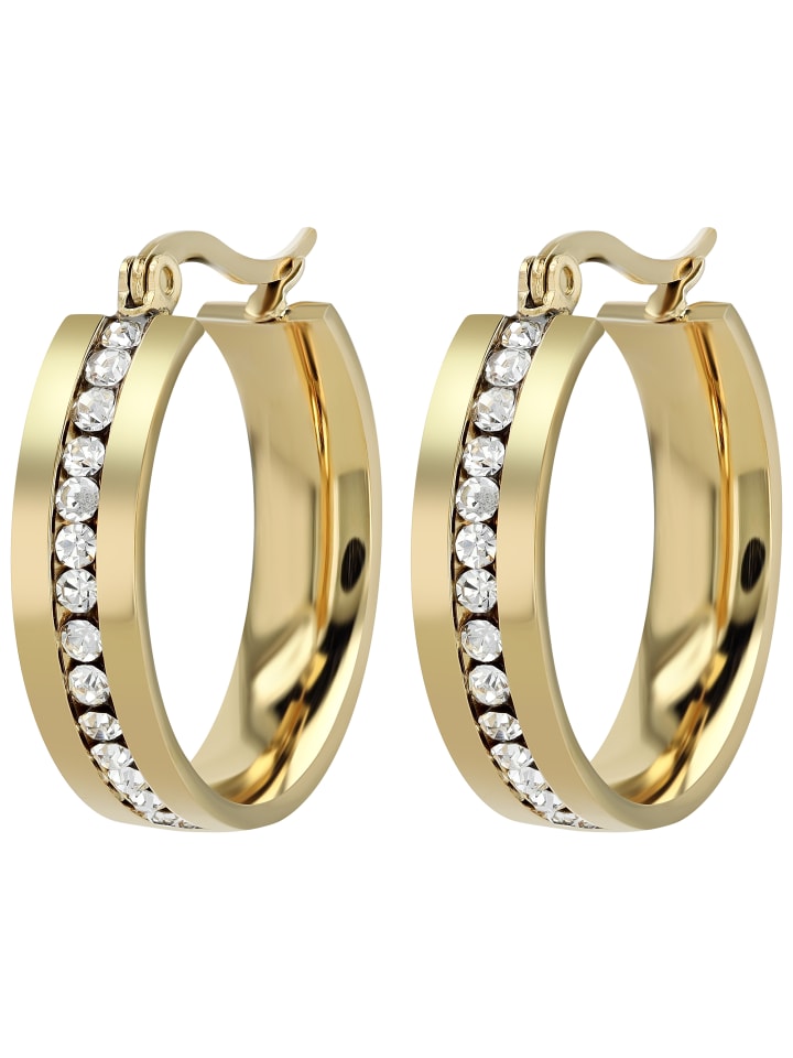 

Adeliás Женские серьги - Серьги-кольца из нержавеющей стали с золотыми стразами