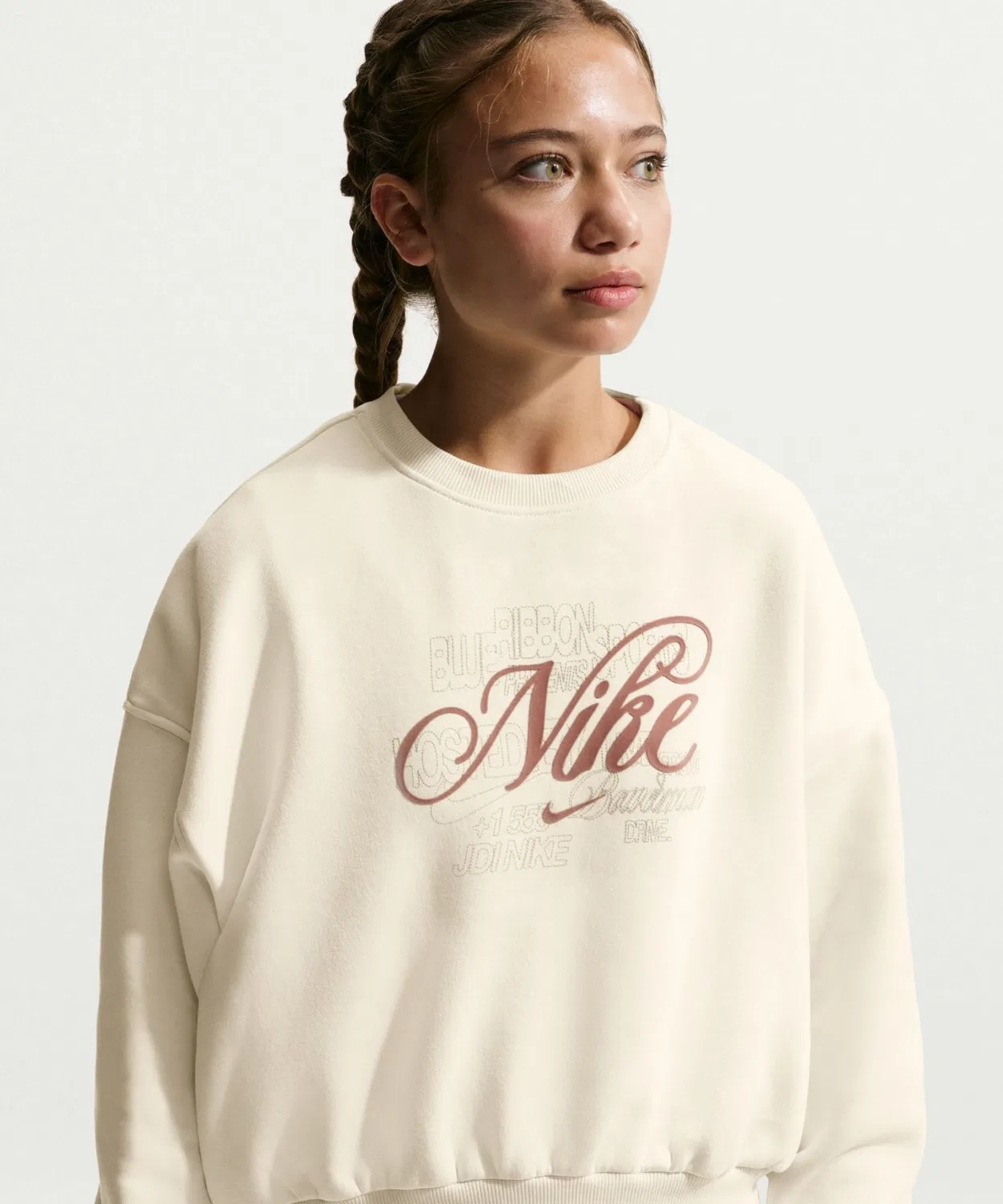 Свитшот Nike Club Fleece Crew Neck Long Sleeve для девочек, кремовый