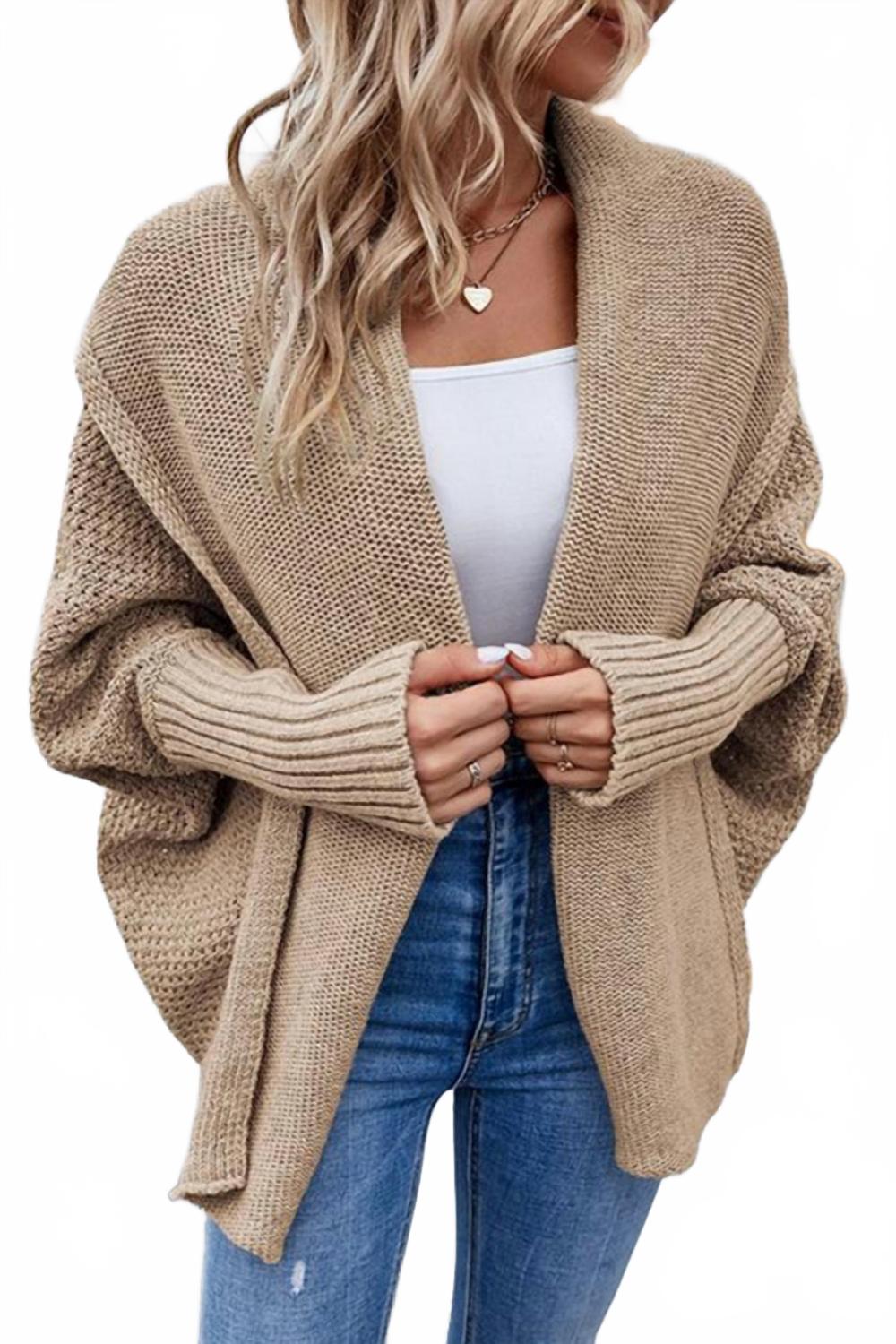 

Открытый кардиган с шалью в цвете хаки Lily Clothing