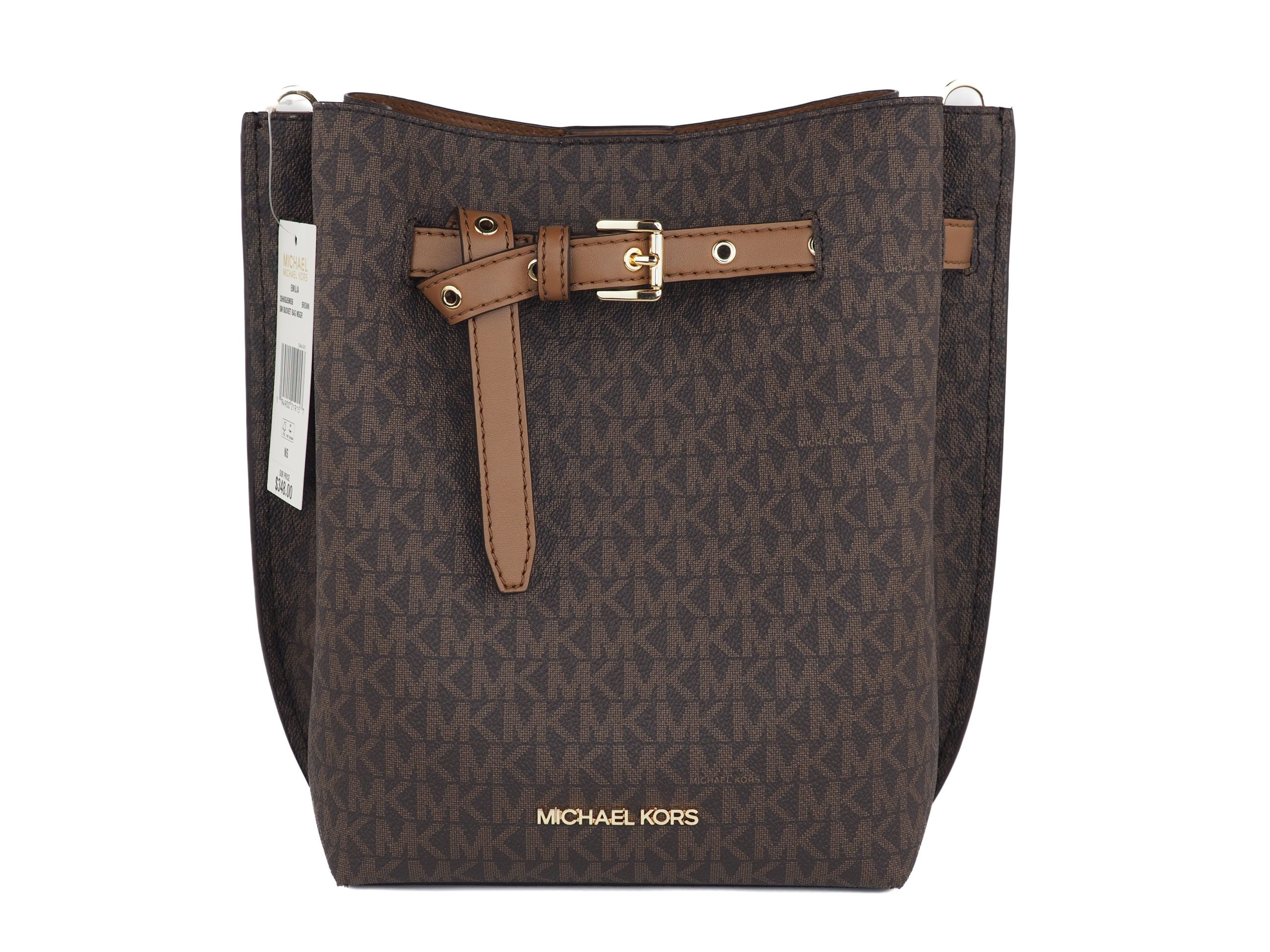 

Сумка-ведро из ПВХ Emilia Small Signature (коричневая, фирменная) Michael Kors