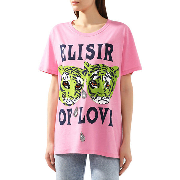 Футболка cotton tiger print short sleeve pink Gucci, розовый — фото 3