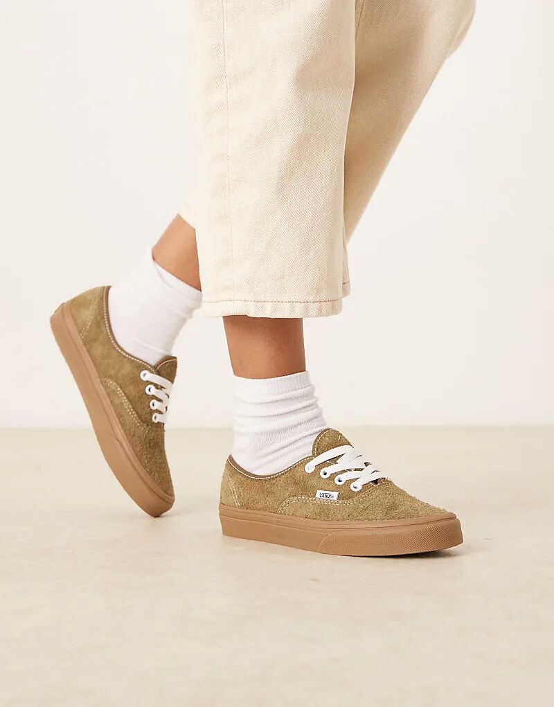 Кроссовки Vans Authentic из ворсистой замши оливково-зеленого цвета с резиновой подошвой