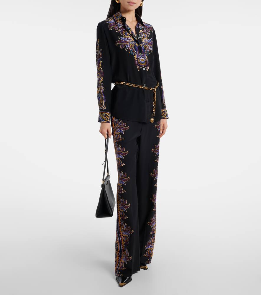 Широкие брюки-клеш из шелка с узором пейсли Etro, Black — фото 2