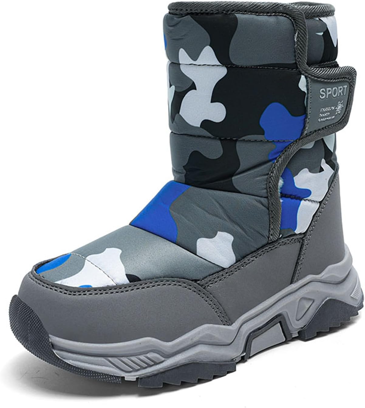 

Зимние детские ботинки для мальчиков и девочек, снежные ботинки, водоотталкивающие, на щиколотку, с нескользящей подошвой, на липучке BIUHFN, Grey