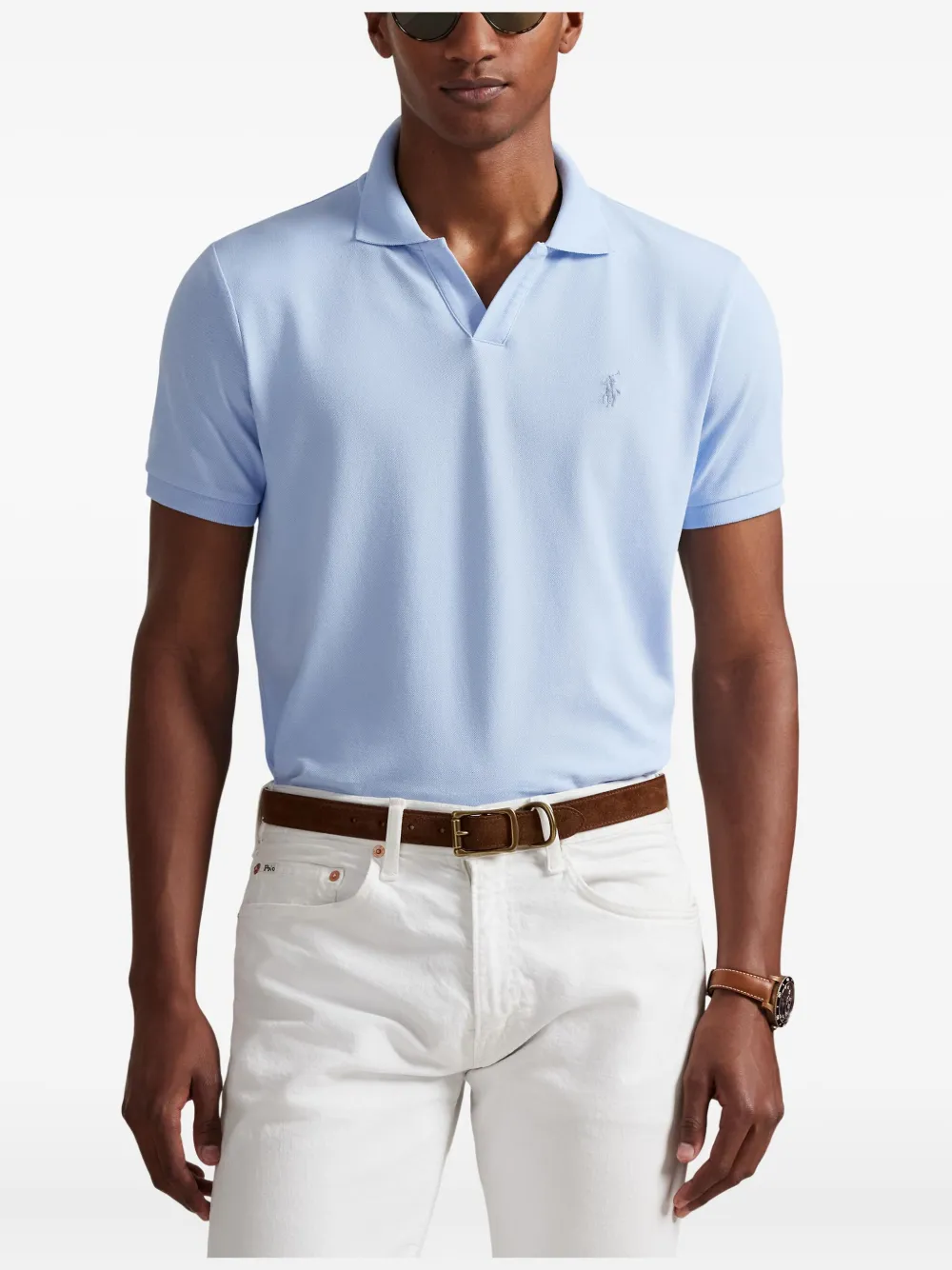 Топ с короткими рукавами и вышивкой Polo Ralph Lauren, синий — фото 3