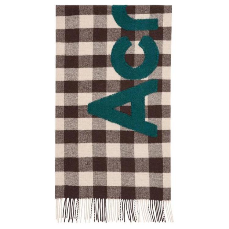 

Acne Studios Шерстяной шарф в клетку с логотипом, Multicolor