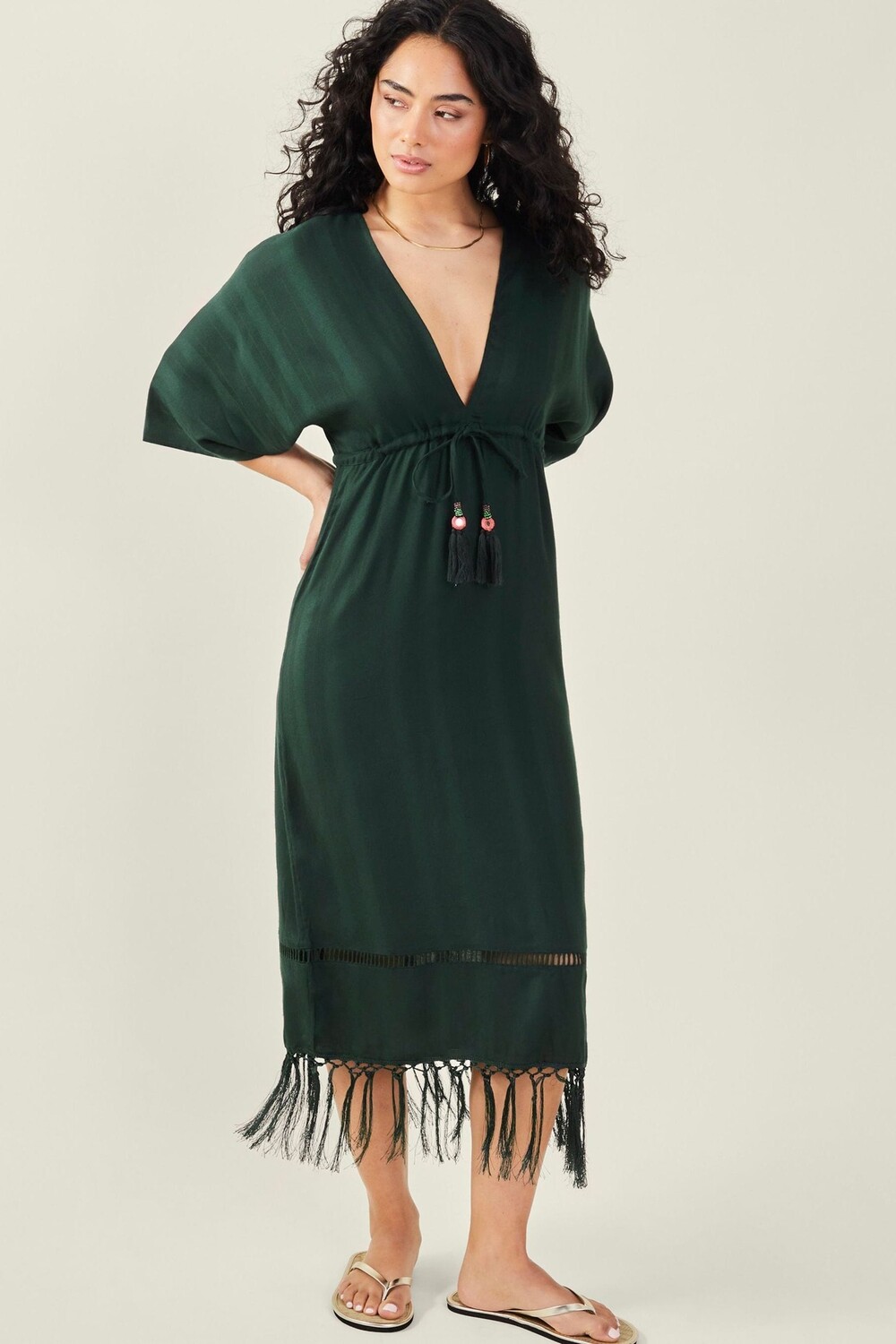 

Платье кимоно с кисточками Accessorize, зеленый