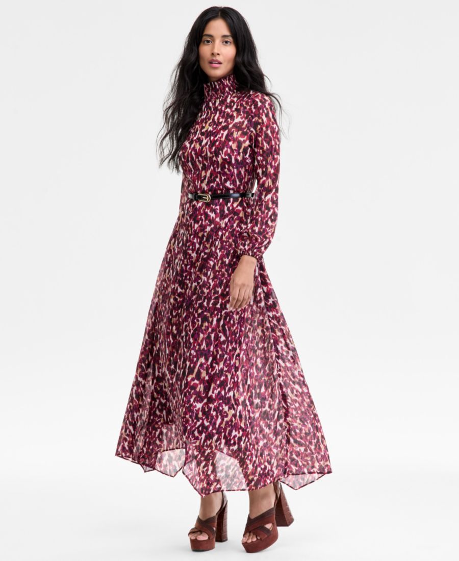 

Женское длинное платье с принтом и поясом Halston, Abstract Tweed