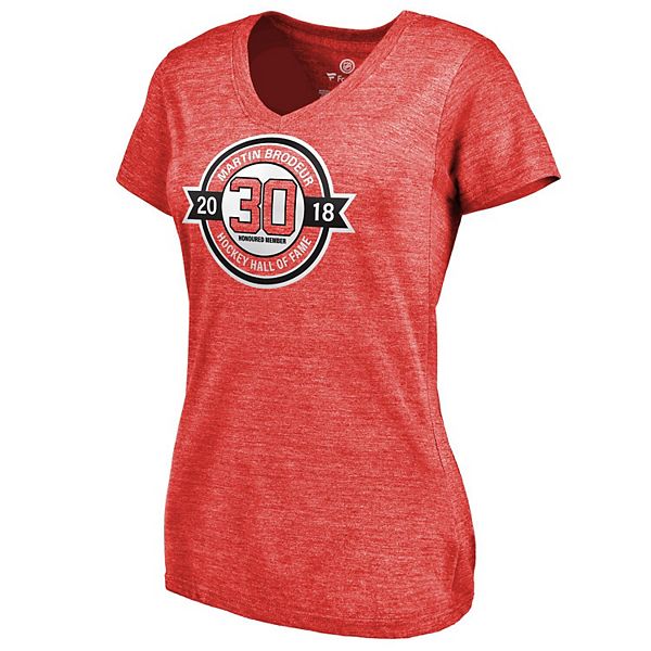 

Женская футболка v-neck tri-blend fanatics branded martin brodeur red new jersey devils hall of fame Unbranded