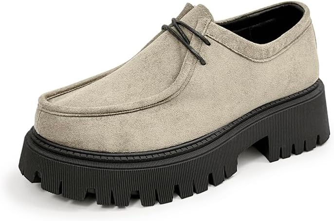 

Мужские замшевые лоферы на шнуровке с платформой, массивной подошвой, для работы и офиса, делового и повседневного стиля, низкие с круглым носком, обувь для ходьбы Generic, хаки