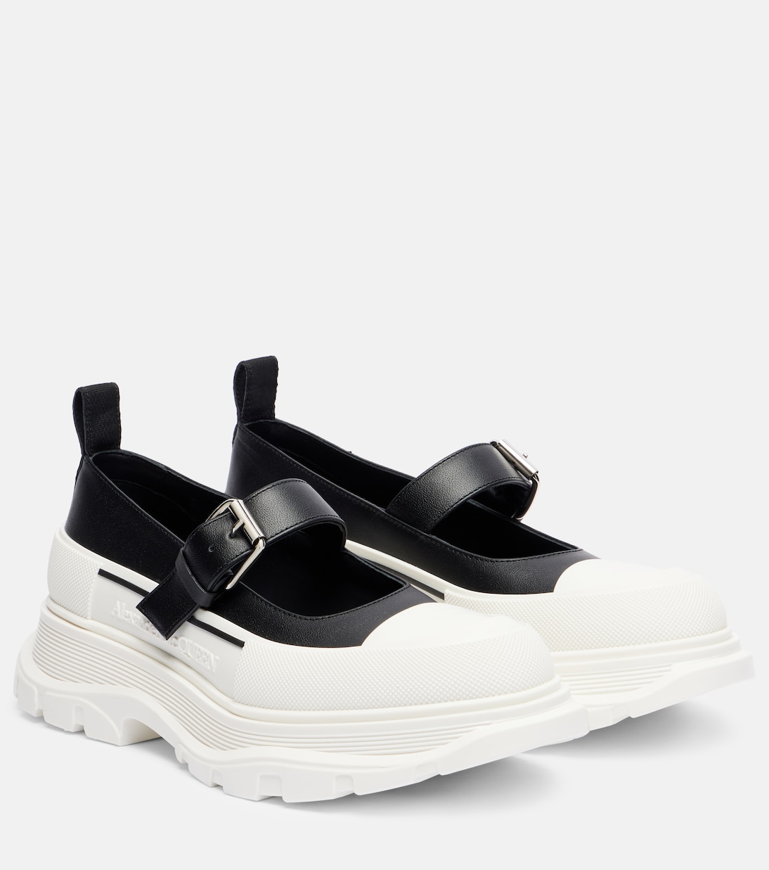 Гладкие платформы Mary Jane Tread McQueen, Black/White/White/Si