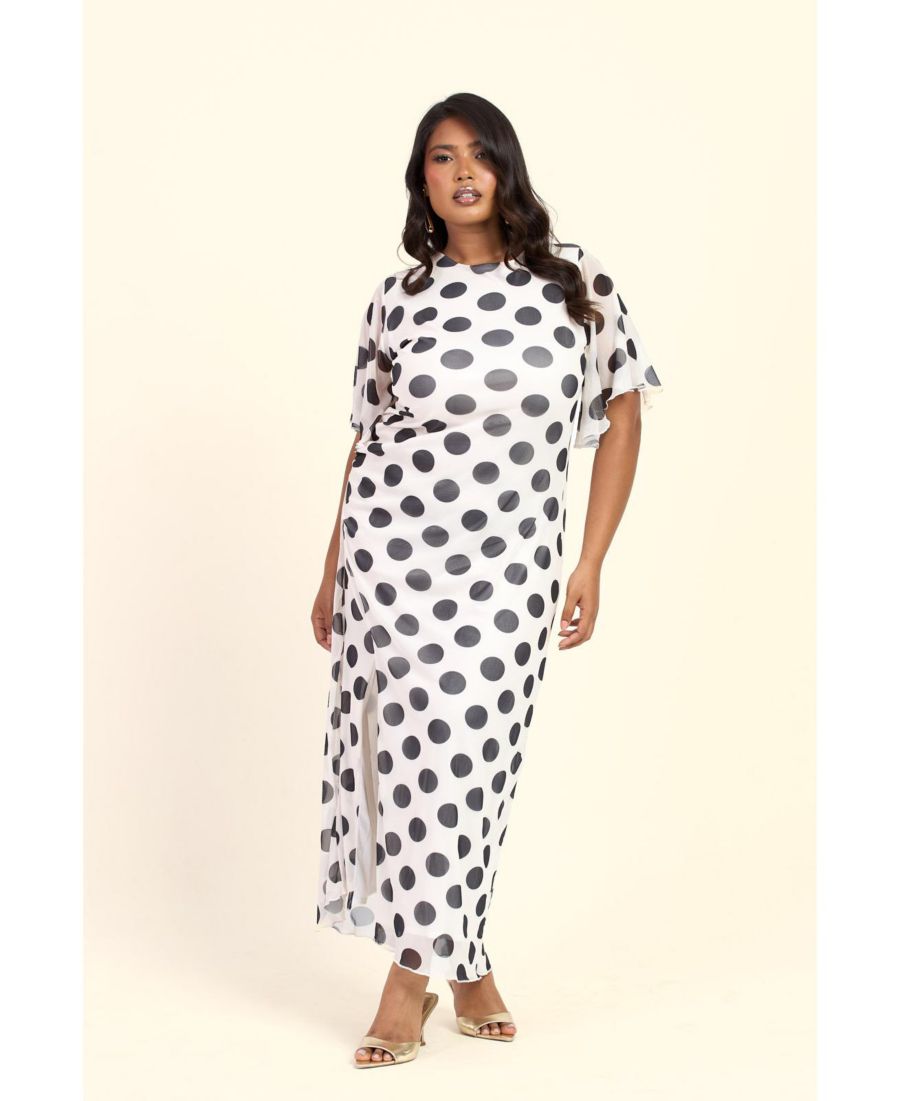 

Женское длинное платье в горошек с присборенными боками FASHION-SZN CURVE, Beige