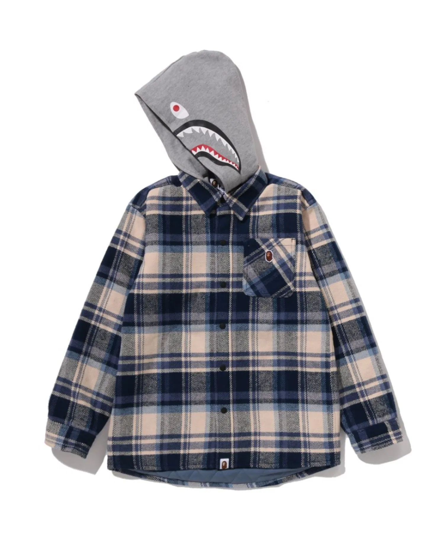 Куртка-рубашка A BATHING APE с клетчатым принтом, хлопок, темно-синяя — фото 3
