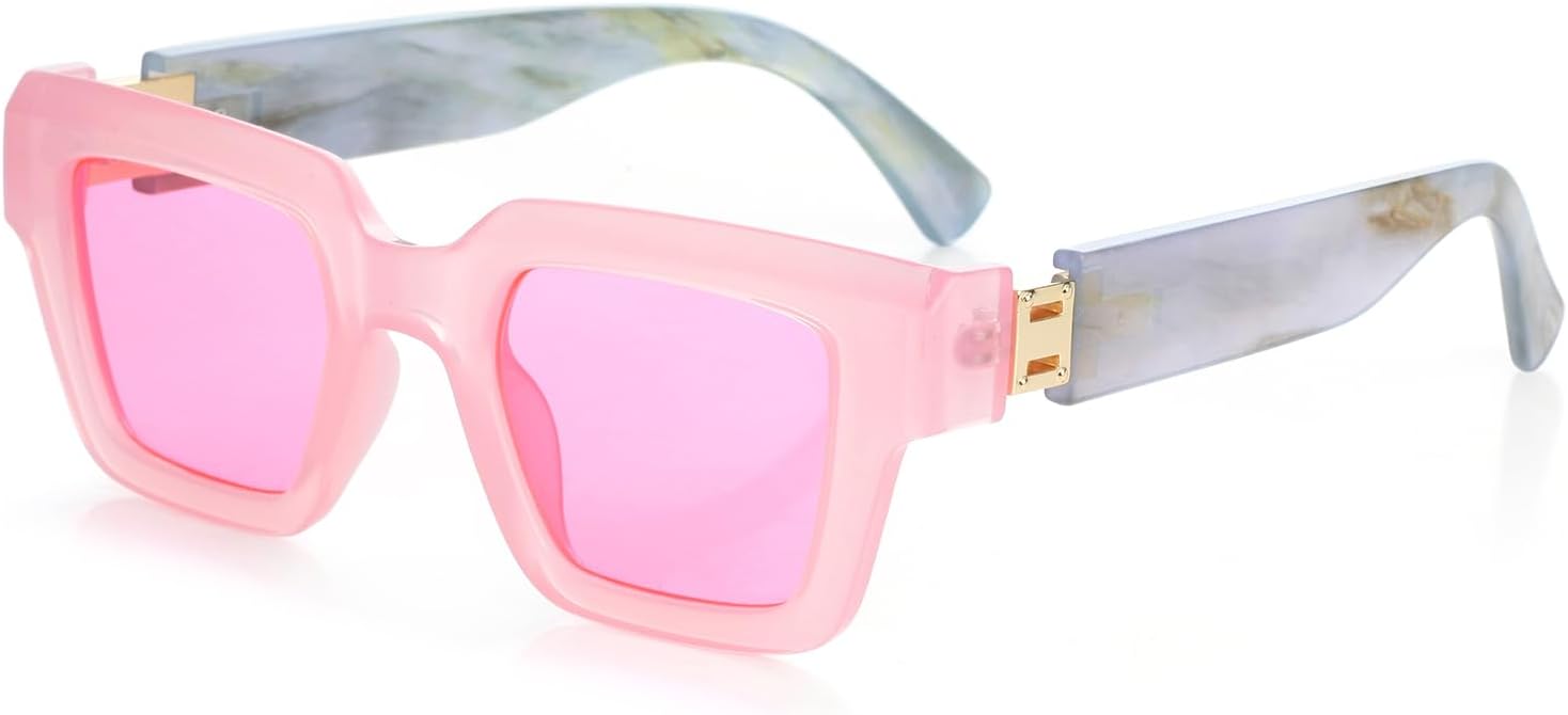 

Солнцезащитные очки Onrtry Fashion Square для женщин и мужчин, прямоугольная оправа, солнцезащитные очки в стиле 90-х, дизайнерские, черные, A05 Pink&marbling Frame/Pink Lens