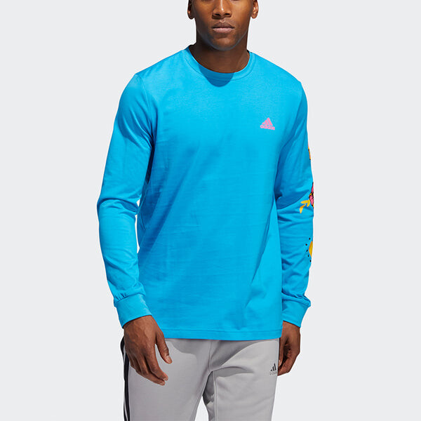 Толстовка adidas Solid Color Round Neck Printing Sports Basketball Long Sleeves Blue, синий — фото 2