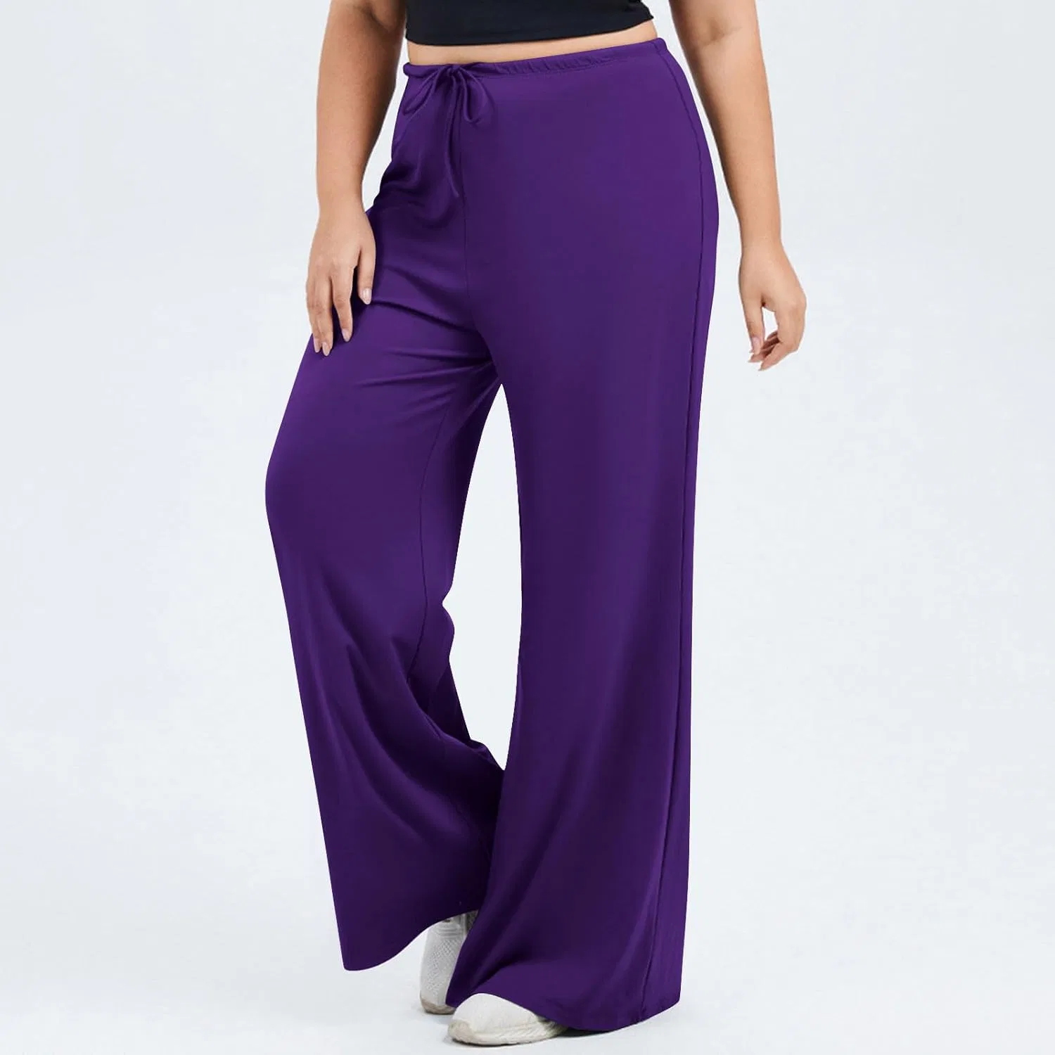 Женские спортивные широкие брюки Plus Size, высокие, с завязкой, Purple — фото 2