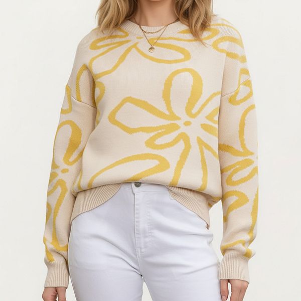 

Женский свитер с абстрактным цветочным узором и длинными рукавами Anna-Kaci, Light Beige