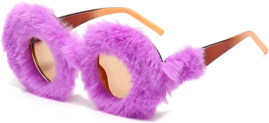 

Круглые мягкие солнцезащитные очки для женщин, винтажные, большие, декоративные, зимние, термоочки, пушистые, с защитой от УФ-излучения UV400 MTZJH, One Color