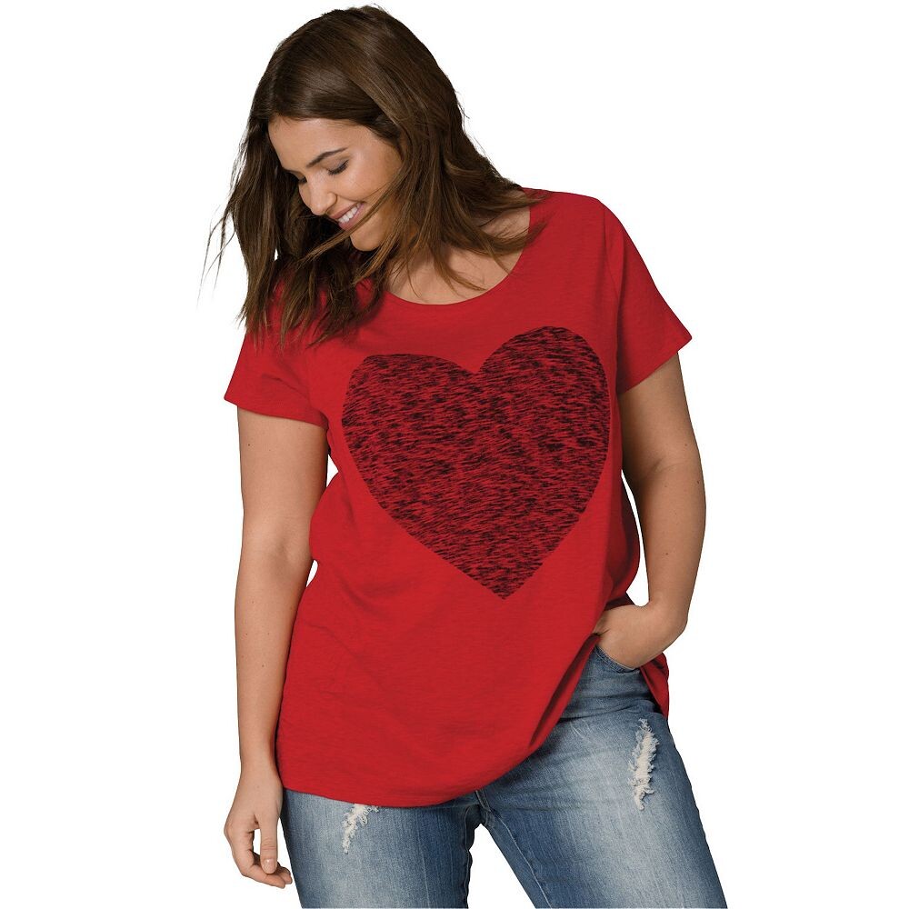 

Женская футболка больших размеров Ellos с рисунком Love, цвет Classic Red Heart