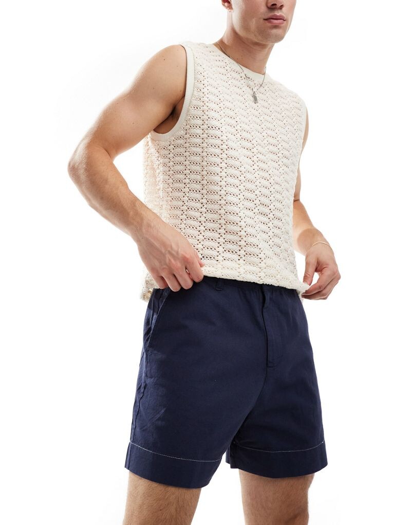 

Короткие темно-синие льняные шорты ASOS DESIGN с контрастной окантовкой