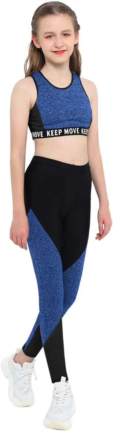 Детский спортивный костюм Yartina, топ с лосинами, Blue Black