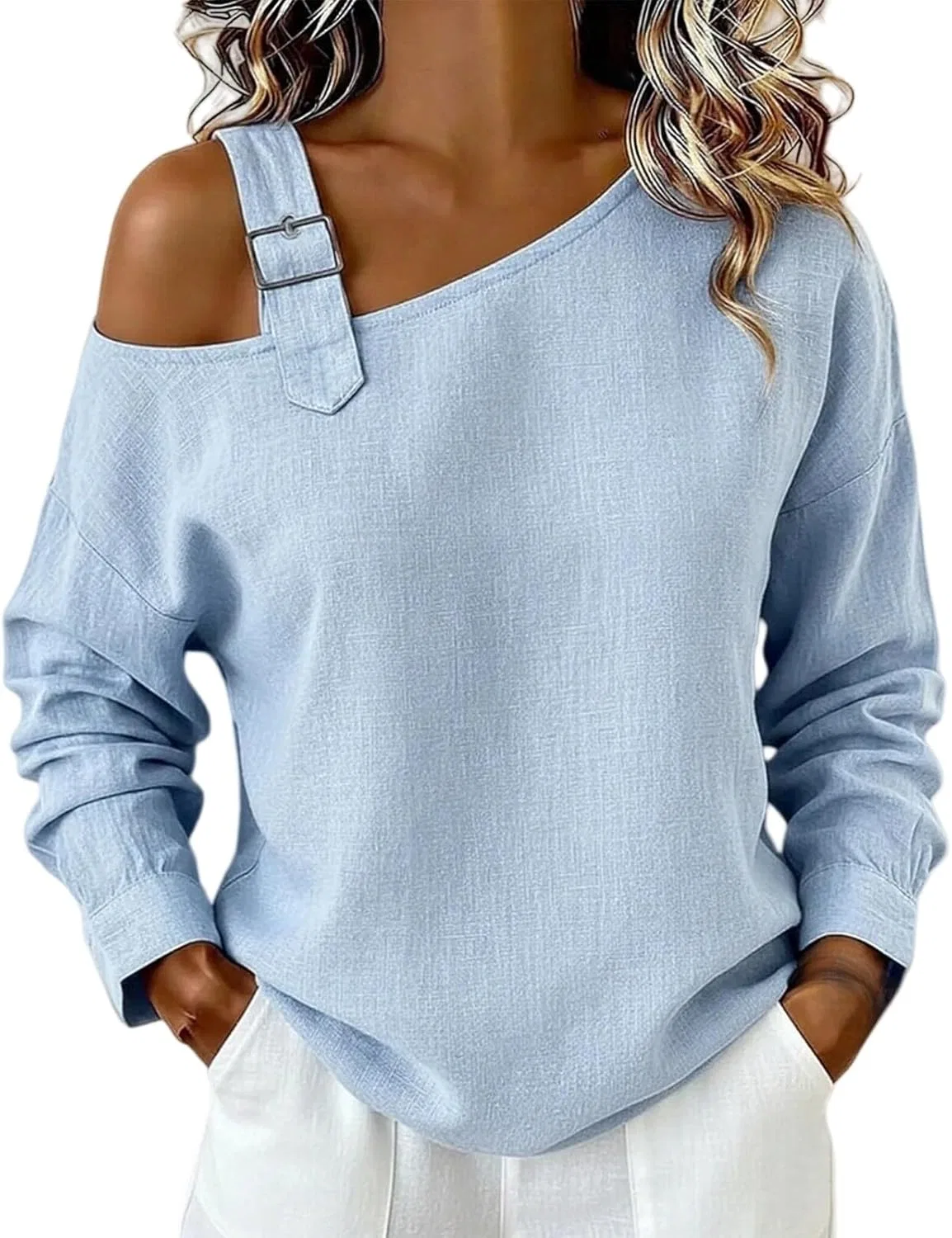Женский топ с одним плечом, Light Blue