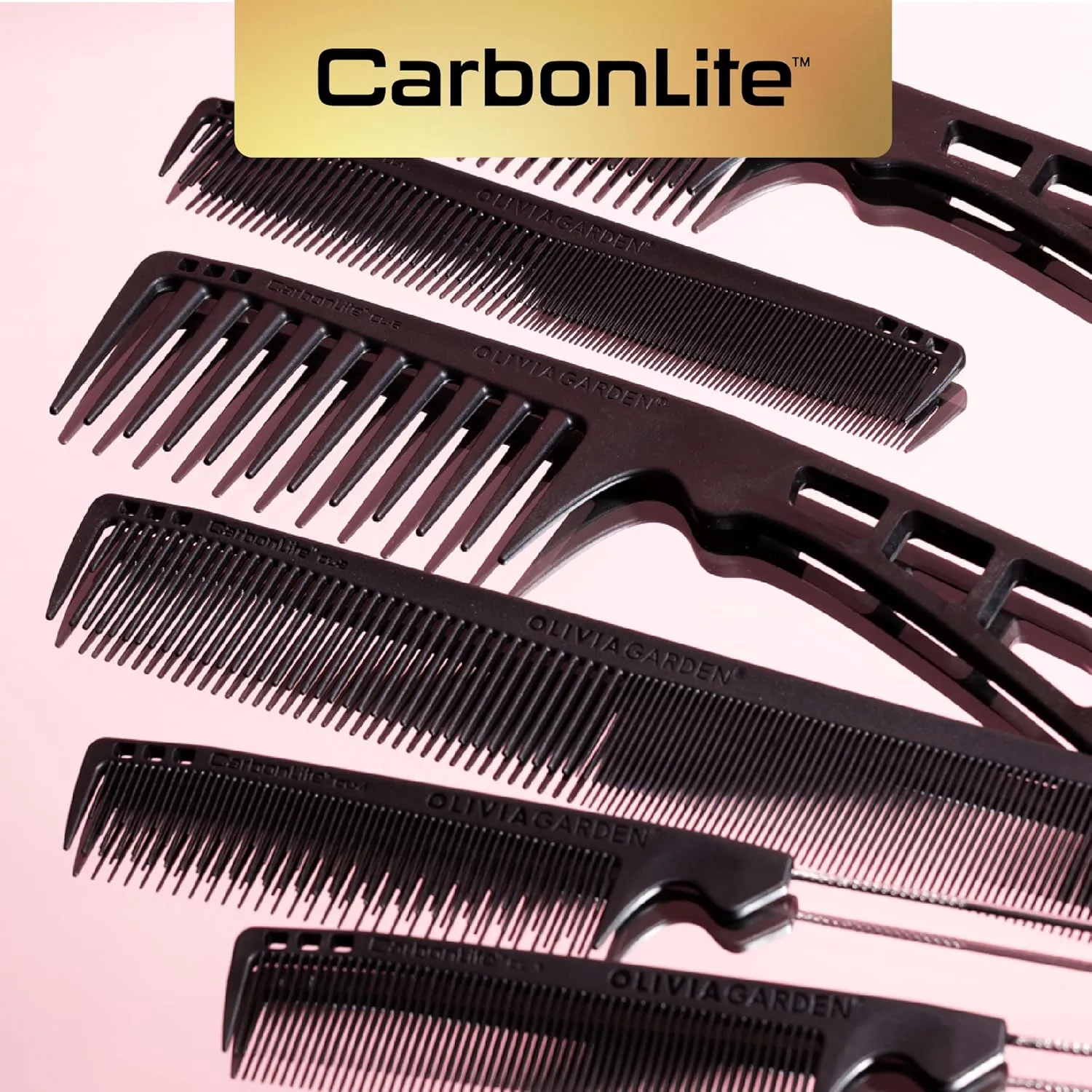 Карбоновые расчески Olivia Garden CarbonLite для женщин и мужчин - профессиональные аксессуары для парикмахеров и барберов - термостойкость до 460 градусов. Распутывание с ручкой — фото 4