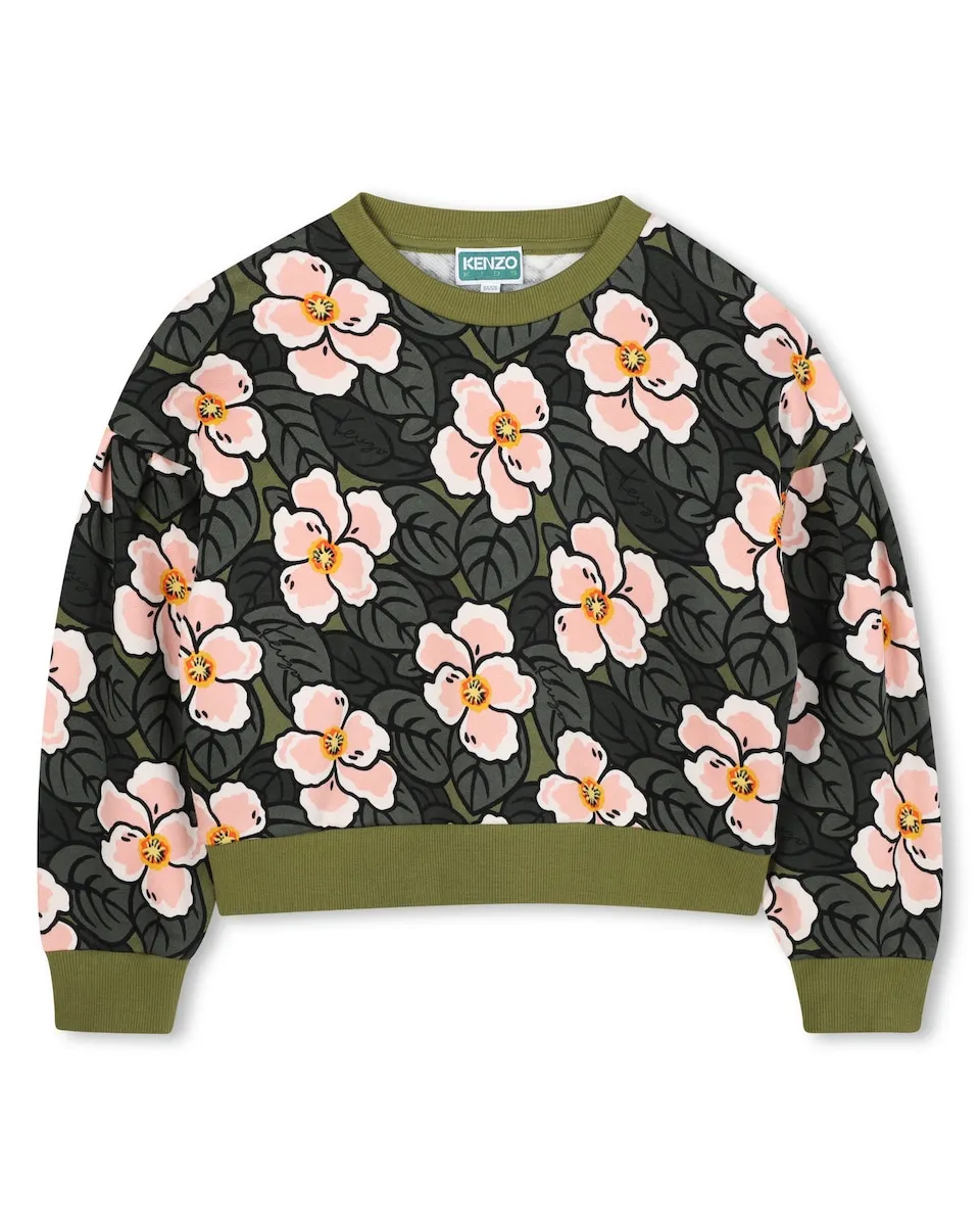 

Свитшот для девочки с принтом и круглым вырезом Kenzo Kids, мультиколор