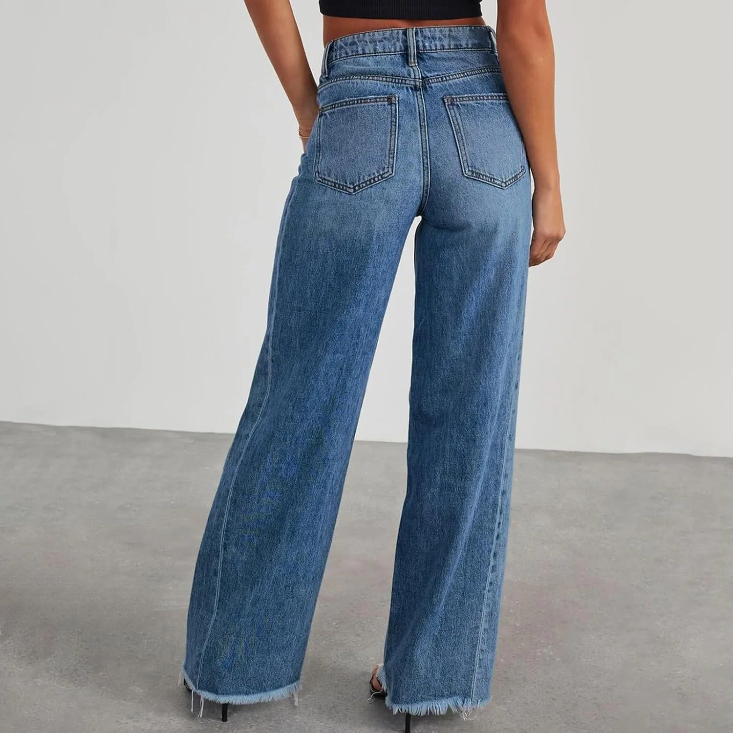 Женские джинсы Wide Leg Boyfriend с высокой посадкой, эластичные, в винтажной стирке — фото 3