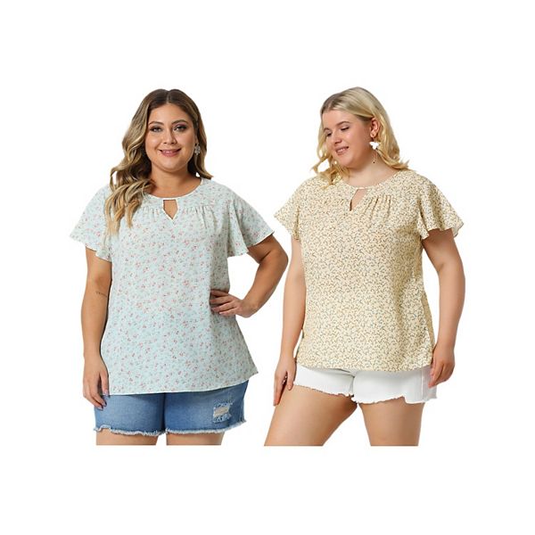 

2 шт блузки женские plus size летние с рюшами и коротким рукавом Agnes Orinda, Beige Light Green