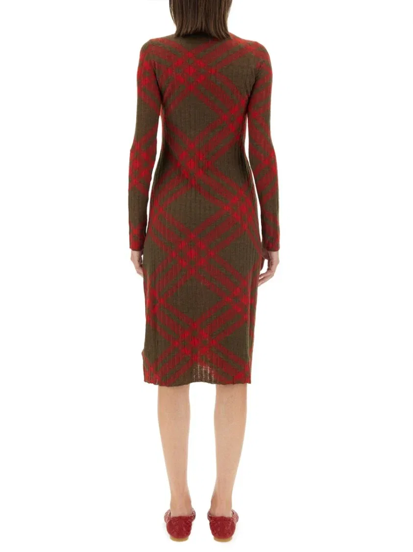 Платье-миди в клетку из шерстяной смеси Burberry, красный — фото 3