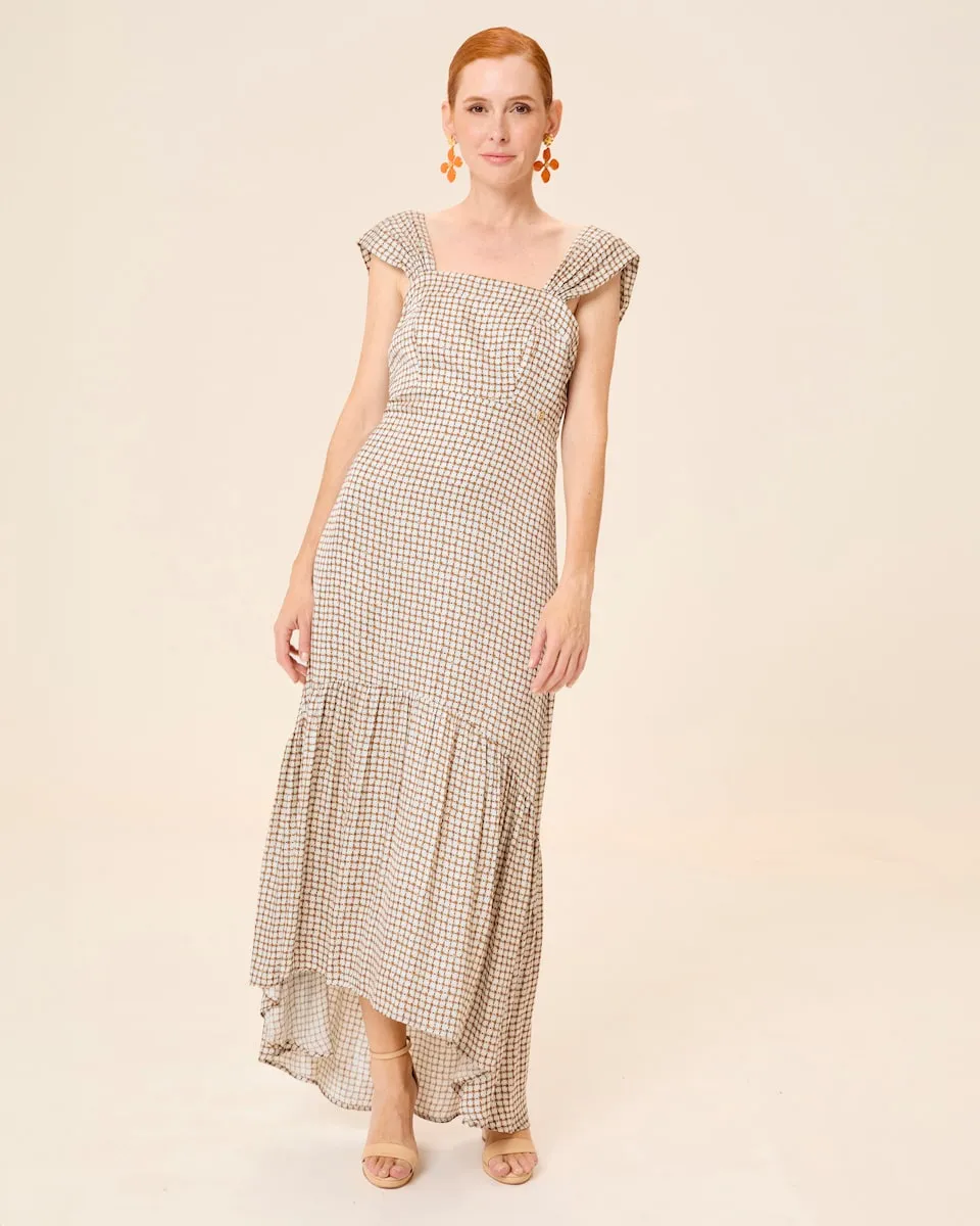 

Длинное платье Avril с принтом, квадратным вырезом и оборкой Dolores Promesas, бежевый