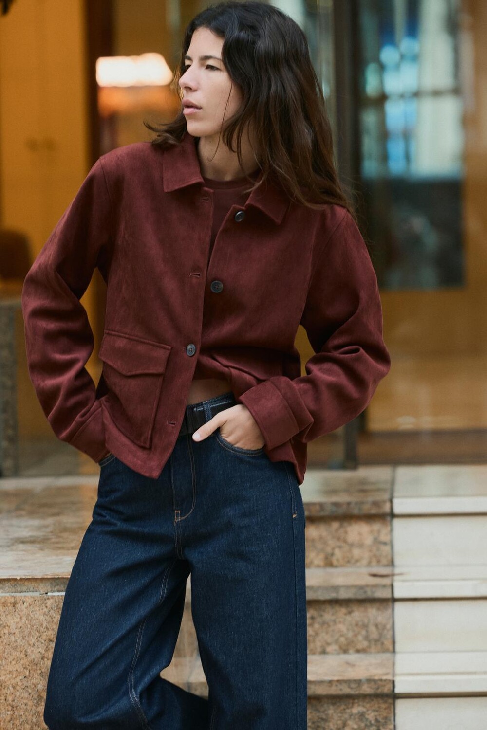 

Куртка из искусственной замши ZARA, бордовый